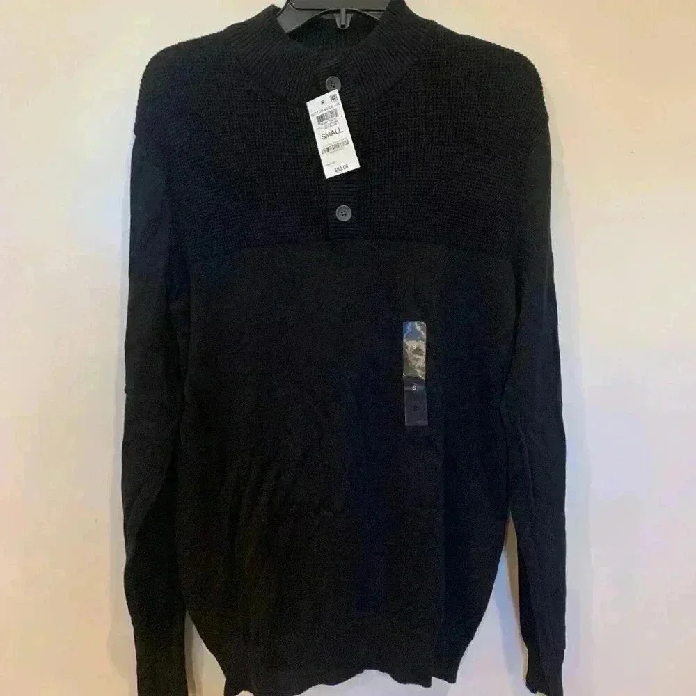 Mens Club Room Button Mock Neck Sweater S NWT -B2